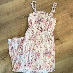 lovestitch White Floral Maxi Dress with Pink Flowers